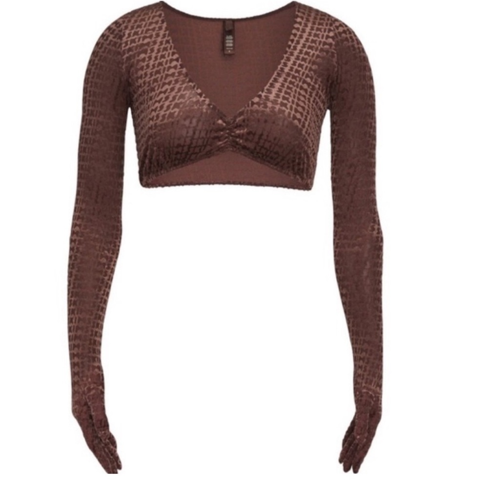 skims velvet chestnut crop top long sleeve shirt